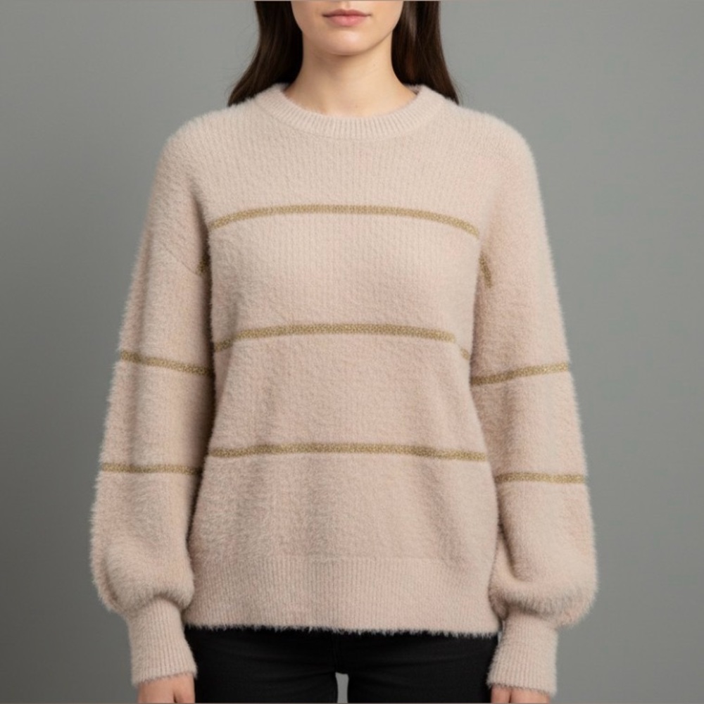 NWOT Allison New York Pink Metallic Stripe Sweater Size S